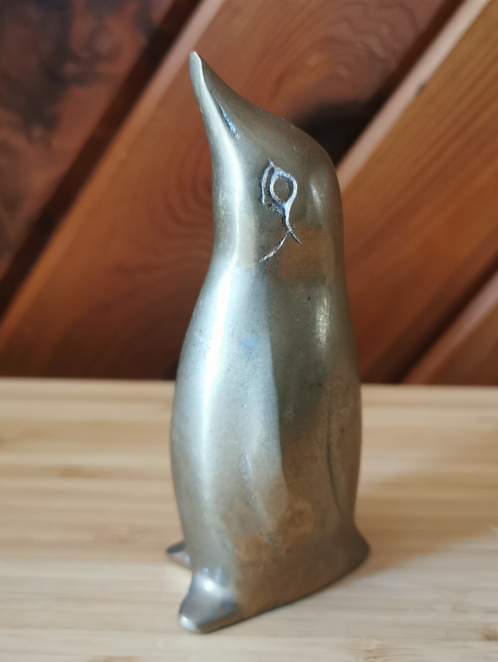 Vintage Solid Brass Penguin Figurine – Detailed Etched Bird Decor